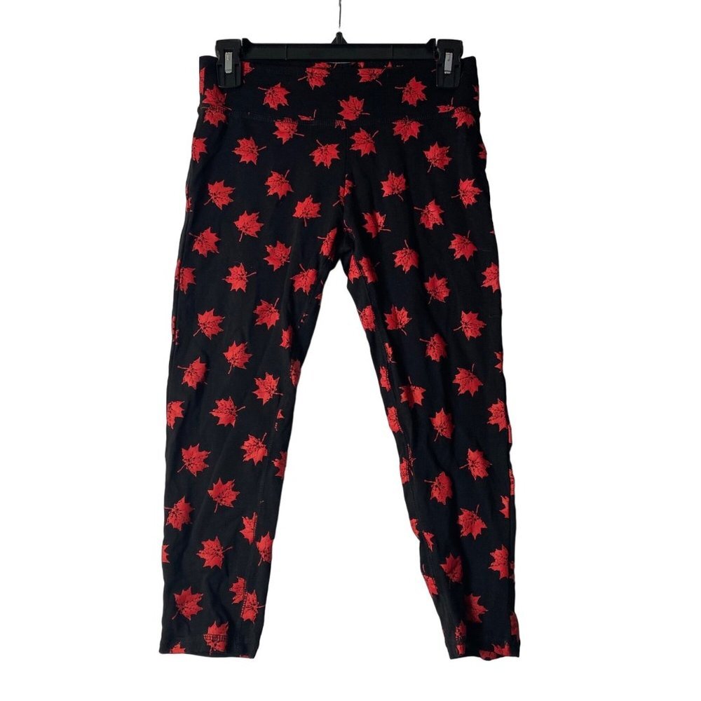 Eh! Cropped Maple Leaf Leggings Women‎ Small Black Red Canada Canadian Fall